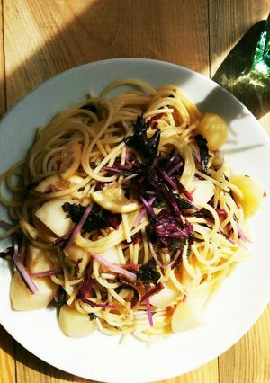 赤水菜とじゃがいものレモンバターのパスタ-レシピのメイン写真