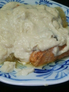 鮭缶の玉ねぎ蒸し焼き豆腐ソースかけ-レシピのメイン写真