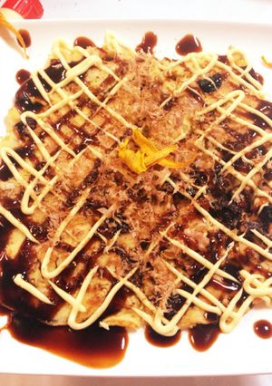 四角☆フライパンお皿お好み焼きタコ残り-レシピのメイン写真