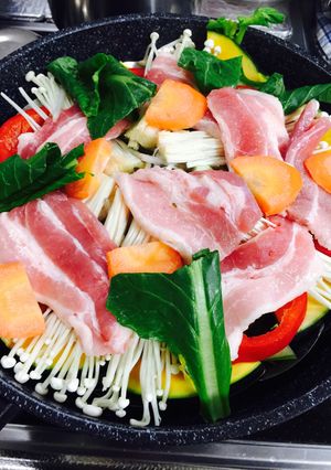 小松菜 もやし 豚ばら肉の色々 蒸し野菜-レシピのメイン写真