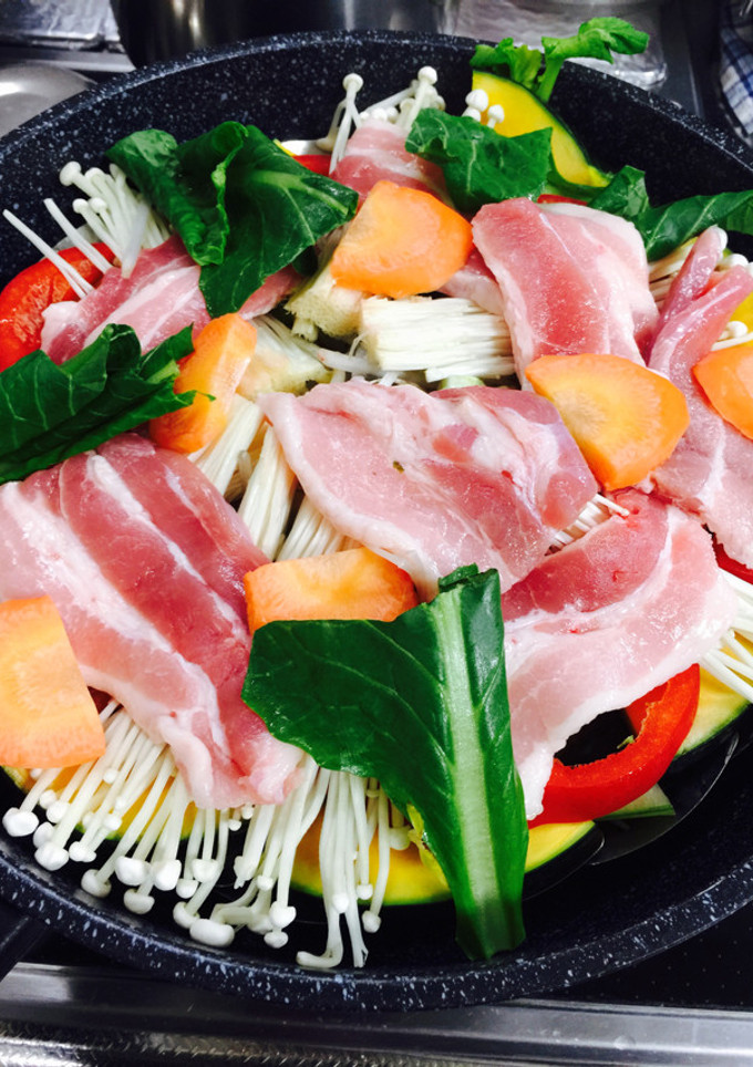 小松菜 もやし 豚ばら肉の色々 蒸し野菜-レシピのメイン写真