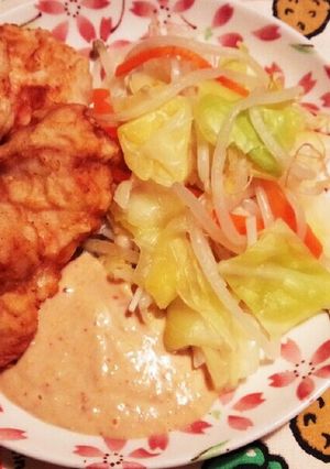 鶏胸肉と生姜入り温野菜を味噌マヨで♪-レシピのメイン写真