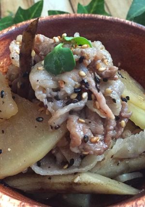 節約簡単!豚こま肉と根菜のゴマ風味炒め煮-レシピのメイン写真