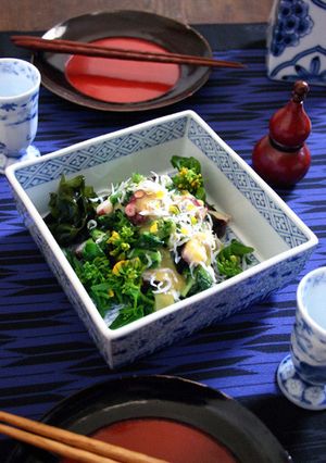 菜の花。蛸とシラス・若布の芥子酢味噌和え-レシピのメイン写真