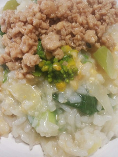 ☆菜の花の雑炊 梅風味鶏そぼろのせ☆-レシピのメイン写真