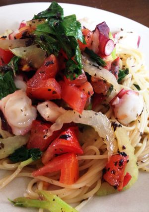 セロリ香るタコとトマトのゆかりパスタ♪-レシピのメイン写真