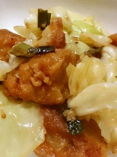 唐揚げとキャベツのねぎ塩にんにく炒め-レシピのメイン写真
