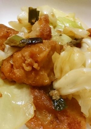 唐揚げとキャベツのねぎ塩にんにく炒め-レシピのメイン写真