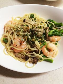 菜の花と海老しめじのペペロンチーノ-レシピのメイン写真