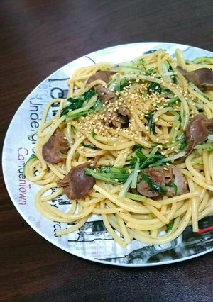 砂ずりと水菜の和風パスタ-レシピのメイン写真