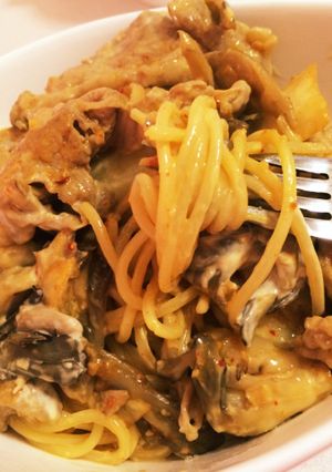 みそ豚キムチクリームパスタ-レシピのメイン写真
