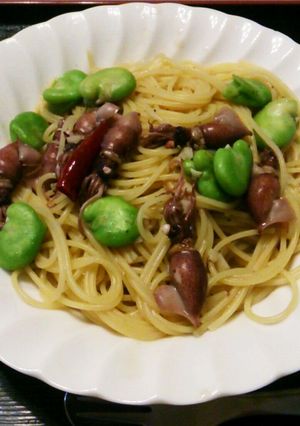 夫が作る☆ホタルイカと空豆のスパゲッティ-レシピのメイン写真