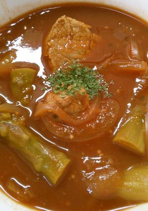 アスパラ　玉ねぎ　豚肉の トマト煮込み♪-レシピのメイン写真