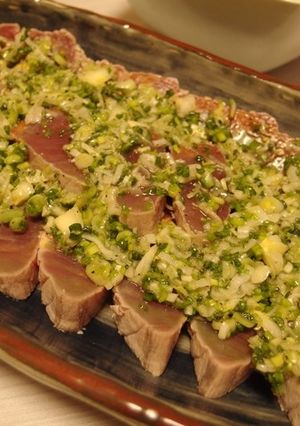 呑助に贈る！　かつおの湯霜造り塩野蒜だれ-レシピのメイン写真