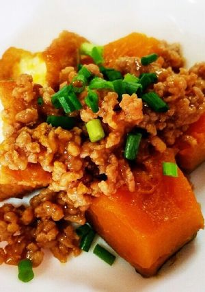 かぼちゃと厚揚げの鶏そぼろ煮 バター風味-レシピのメイン写真