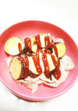 サツマイモ豚肉チーズケチャップ-レシピのメイン写真