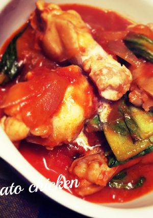 手羽元とチンゲン菜のトマト煮込み♪簡単-レシピのメイン写真