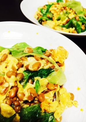 簡単！レタスと納豆とチーズの卵炒め-レシピのメイン写真