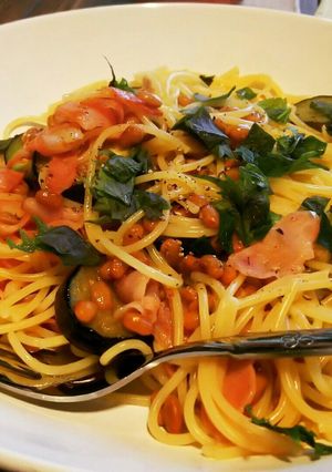なす*ベーコン*きのこ*納豆しそパスタ♪-レシピのメイン写真