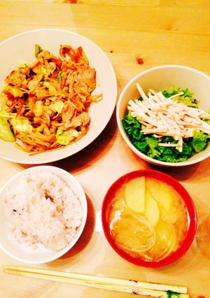 豚肉の黒胡椒炒め&ごぼうサラダ定食-レシピのメイン写真