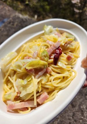 【山ご飯】春キャベツとベーコンのペペロン-レシピのメイン写真