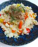 炊飯器で作る！香味野菜と鶏もも肉のピラフ