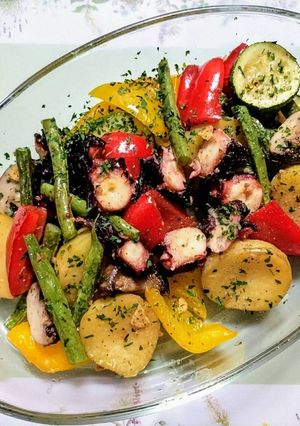 夏の夕飯！簡単タコとグリル夏野菜サラダ-レシピのメイン写真
