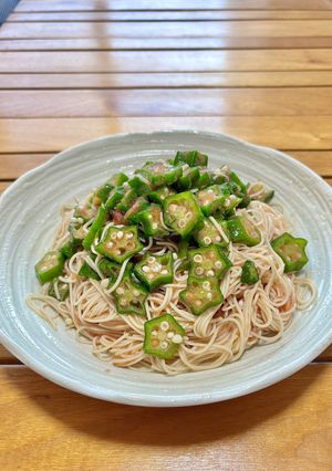 オクラと明太子のネバ旨、素麺orパスタ-レシピのメイン写真