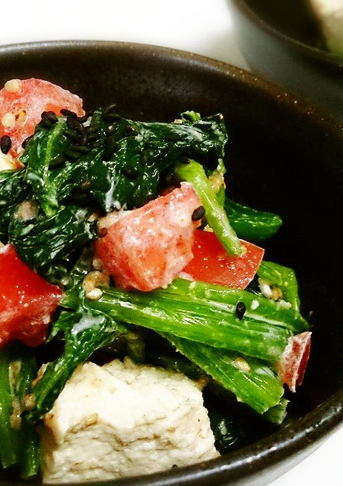 無塩料理☆ほうれん草トマト豆腐の胡麻和え-レシピのメイン写真