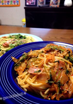 豆苗とベーコンのキムチパスタ＊簡単です＊-レシピのメイン写真