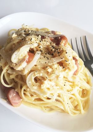 エバラプチっと鍋でカルボナーラ-レシピのメイン写真