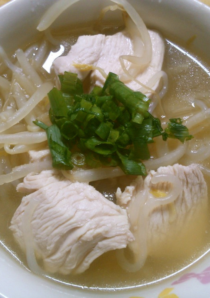 簡単　鶏むねと　もやし　白滝の　塩スープ-レシピのメイン写真