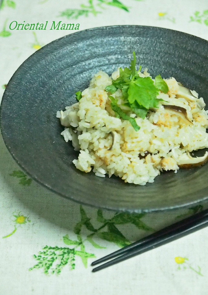 缶単!蟹と春椎茸の炊き込みご飯-レシピのメイン写真