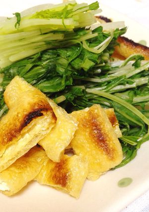 トースターで！カリッと油揚げの水菜サラダ-レシピのメイン写真