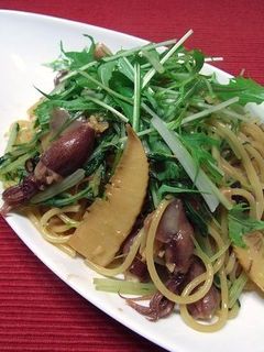 ホタルイカと筍・水菜の和風ペペロンチーノ-レシピのメイン写真