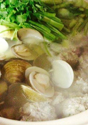 旬。セリ、ハマグリ、鰯のつみれ昆布煮-レシピのメイン写真