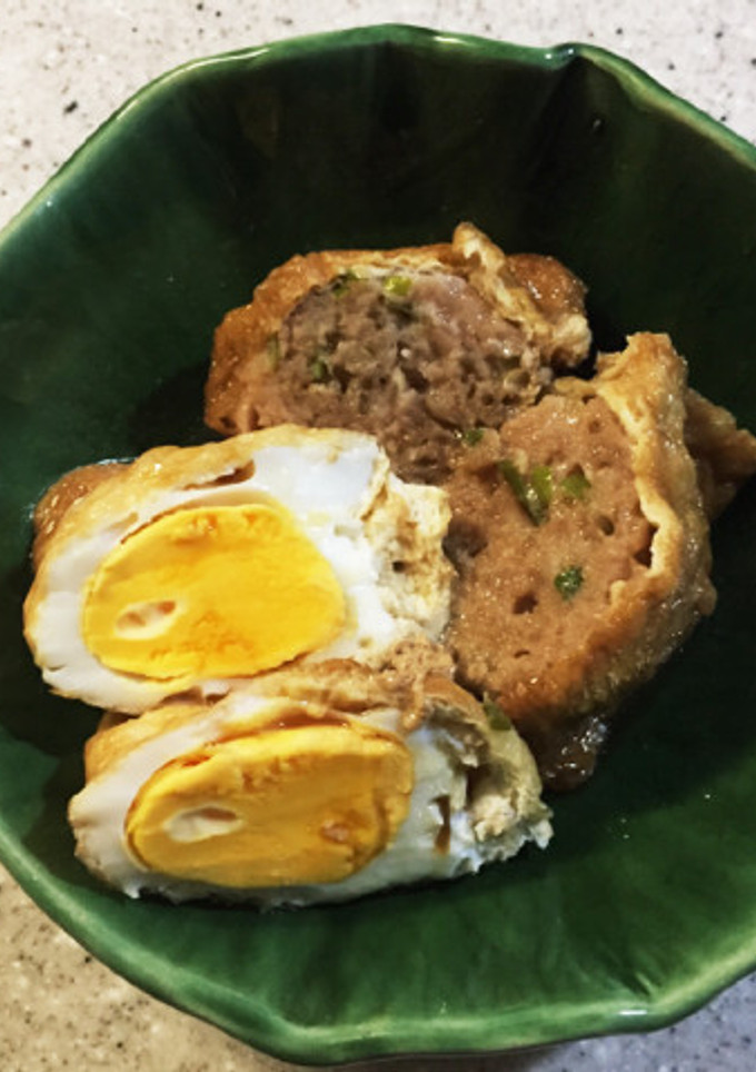 豚ひき肉と卵のお揚げ巾着煮-レシピのメイン写真