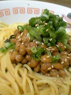 納豆スパゲティ (+簡単スープ)-レシピのメイン写真