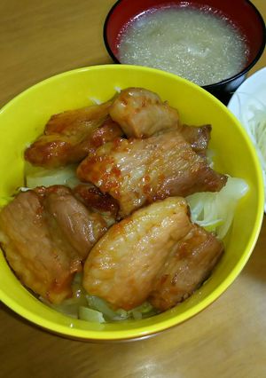 ガッツリ！豚バラ丼！玉ねぎとえのきと共に-レシピのメイン写真