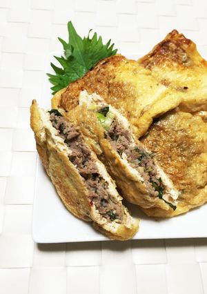簡単！ひき肉とキムチの油揚げ詰め焼き-レシピのメイン写真