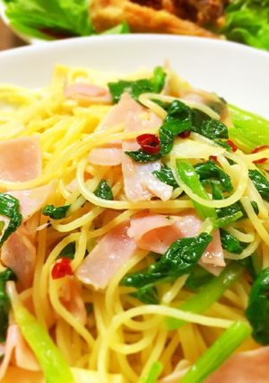 超簡単！ほうれん草と筍のペペロンチーノ-レシピのメイン写真