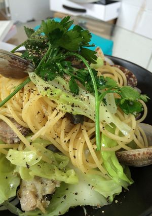 アサリとサバのアンチョビ風パスタ-レシピのメイン写真