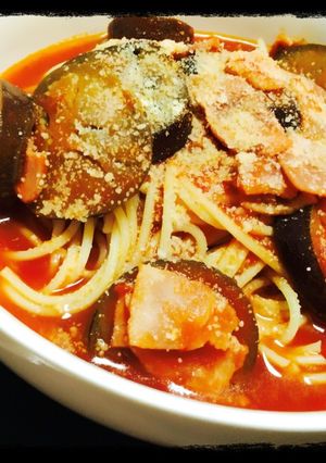 ナスとベーコンのトマト缶パスタ-レシピのメイン写真