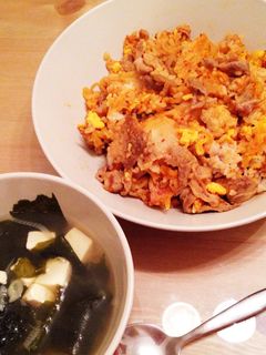 【韓国風】豚キムチ炒飯&わかめスープ定食-レシピのメイン写真