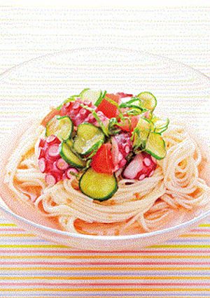 たことトマトの梅こんぶ茶そうめん-レシピのメイン写真