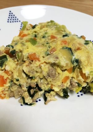 野菜も豆腐も挽肉も！具だくさん卵とじ-レシピのメイン写真