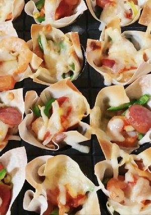 たこ焼き器de♪しゅうまいの皮ピザ～♥❤-レシピのメイン写真