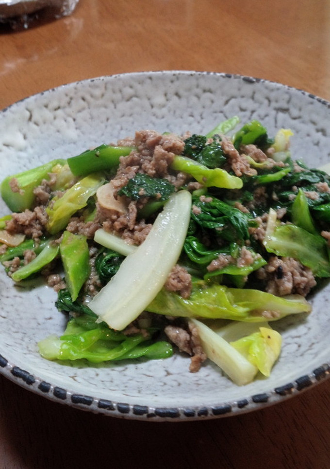 挽き肉とカツオ菜の中華炒め-レシピのメイン写真