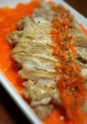 レンジで蒸し鶏の七味風味パプリカソース-レシピのメイン写真