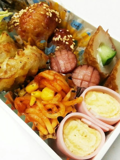 クルクル卵焼きと甘酢団子のお弁当-レシピのメイン写真